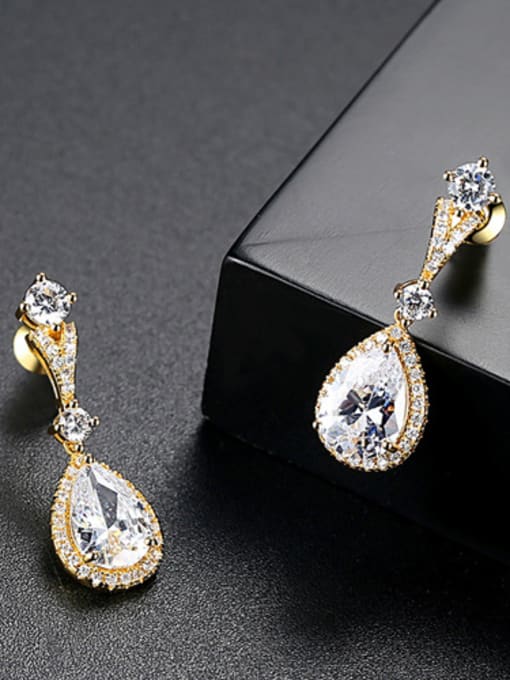 18K Gold Copper inlaid AAA zircon drop-shaped earrings
