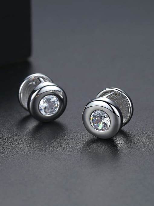 BLING SU Copper  With Cubic Zirconia  Simplistic Round Stud Earrings 2