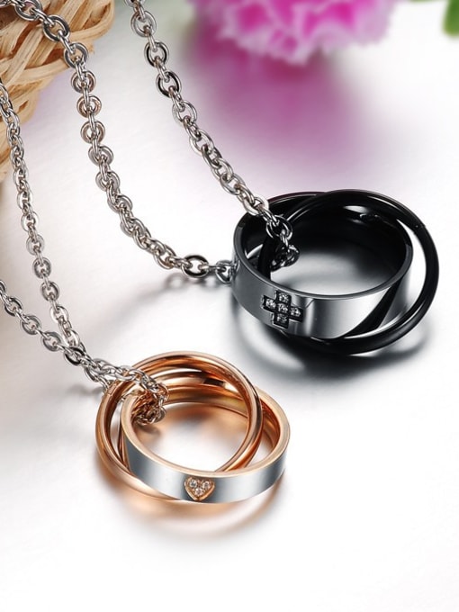 Open Sky Fashion Double Rings Pendant Titanium Lovers Necklace 1
