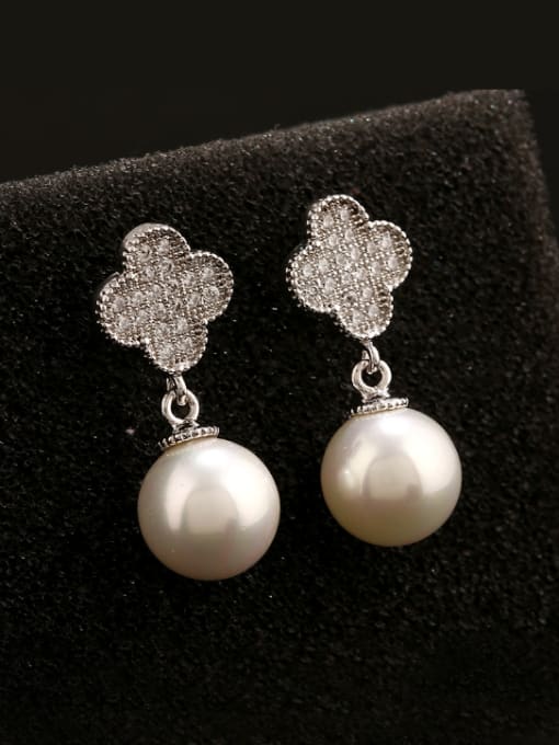 Qing Xing Pearl Bead AAA Zircon European and American Fashion Flower drop earring 0