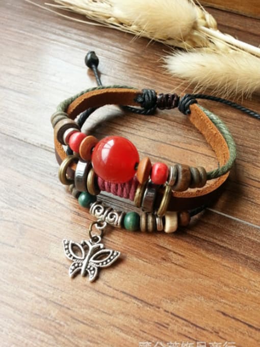 Red Bead Style Retro Style Butterfly Shaped Bracelet