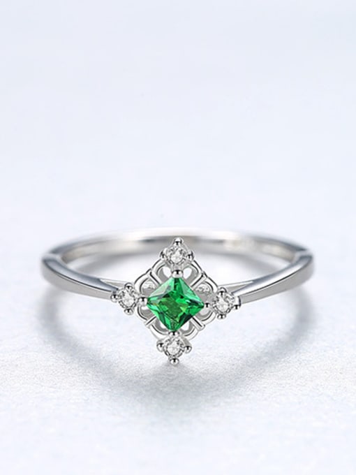 Green 925 Sterling Silver With Cubic Zirconia Simplistic Square Band Rings