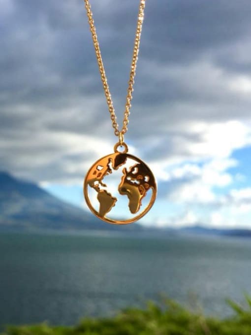 Boomer Cat Pure silver world map gold necklace 2