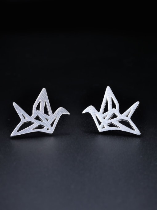 ZK Tiny Hollow Paper Crane 925 Sterling Silver Stud Earrings 0