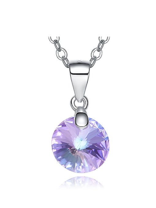 Purple Simple Round austrian Crystal Pendant Copper Necklace