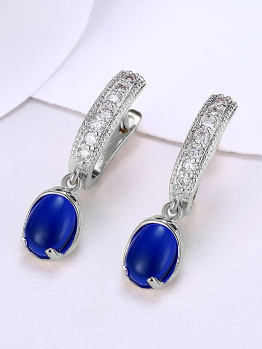 OUXI Fashion Oval Stone Rhinestones Earrings 2