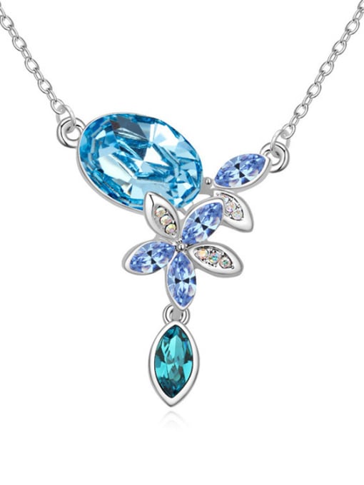light blue Exquisite Shiny austrian Crystals Pendant Alloy Necklace