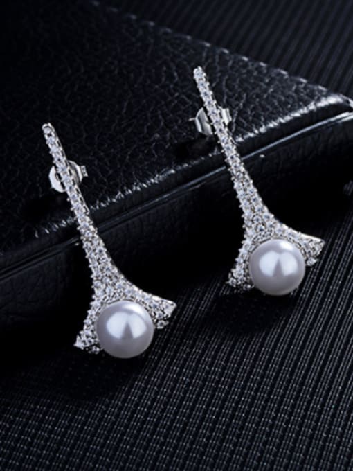 AI Fei Er Fashion Shiny Zirconias Imitation Pearl Copper Stud Earrings 2