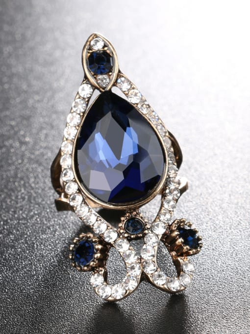 Gujin Retro Personalized style Blue Sapphire stones Crystals Alloy Ring 2