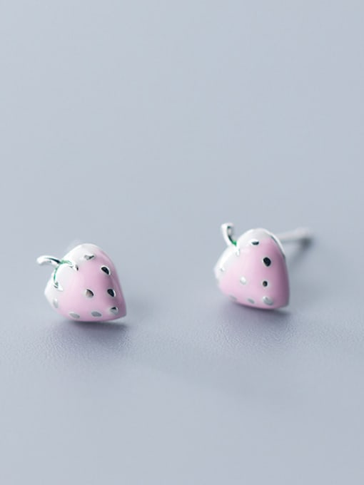 Rosh 925 Sterling Silver With Silver Plated Personality Pink strawberry Stud Earrings 0