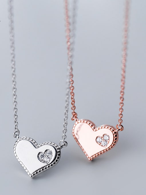 Rosh 925 Sterling Silver With Silver Plated Personality Heart Necklaces 3