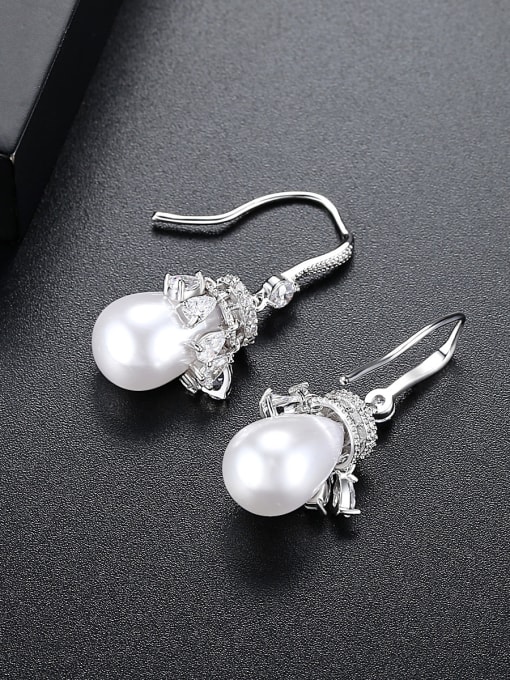 BLING SU Copper With  artificial pearl Trendy Ball Drop Earrings 3