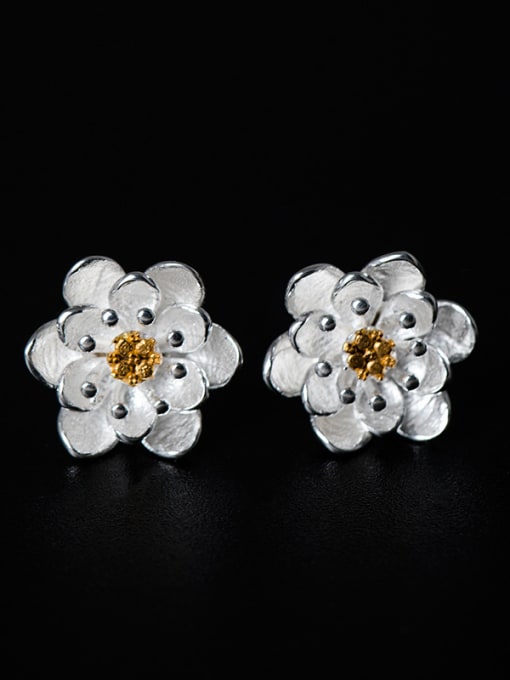 SILVER MI Simple Little Flower 925 Silver Stud Earrings