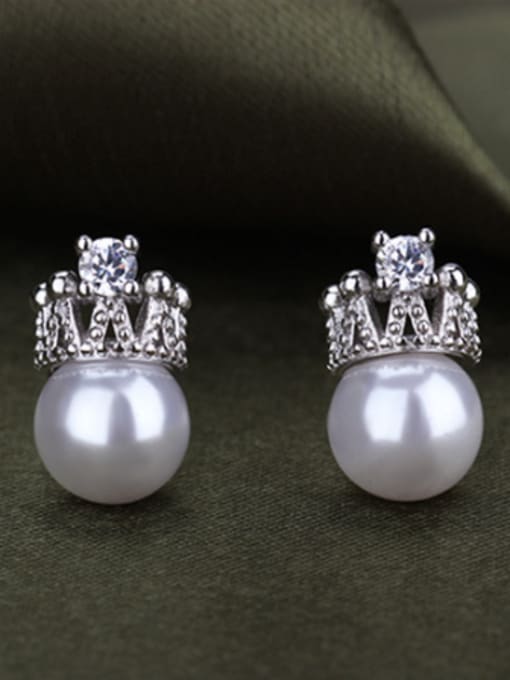 AI Fei Er Fashion Little Shiny Crown Imitation Pearl Stud Earrings 2