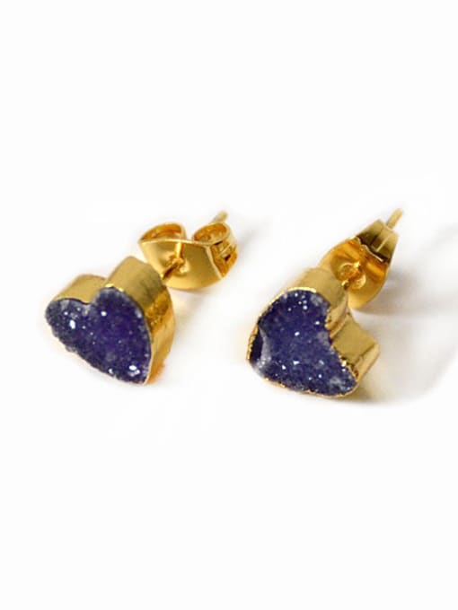Purple Fashion Tiny Heart shaped Natural Crystal Stud Earrings