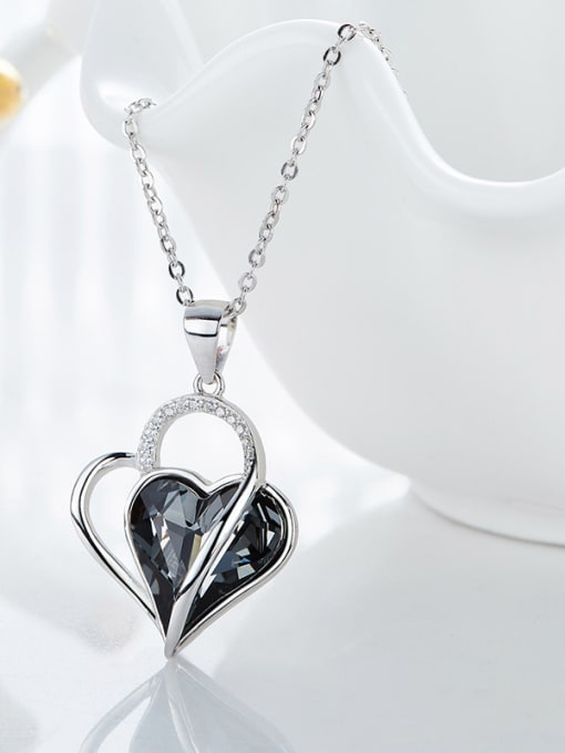 Black Fashion austrian Crystal 925 Silver Heart Pendant