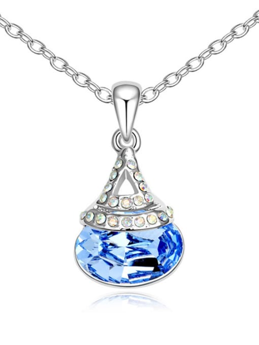 royal blue Simple Oval austrian Crystal-accented Pendant Alloy Necklace