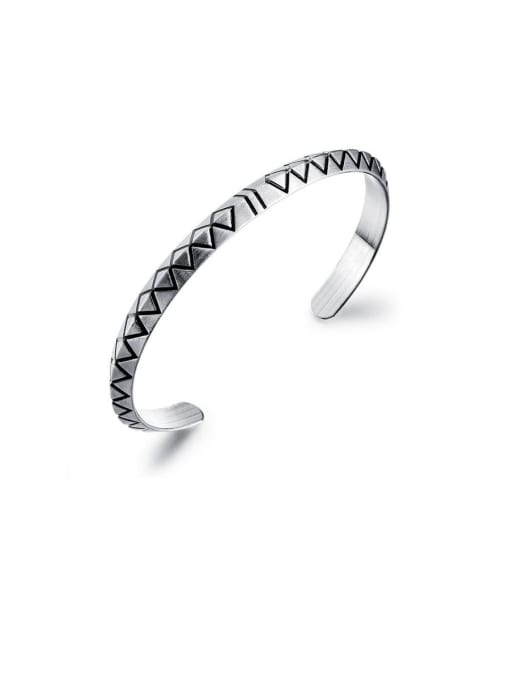 Open Sky Titanium With Antique Silver Plated Personality retro Pattern Free Size Mens  Bangles
