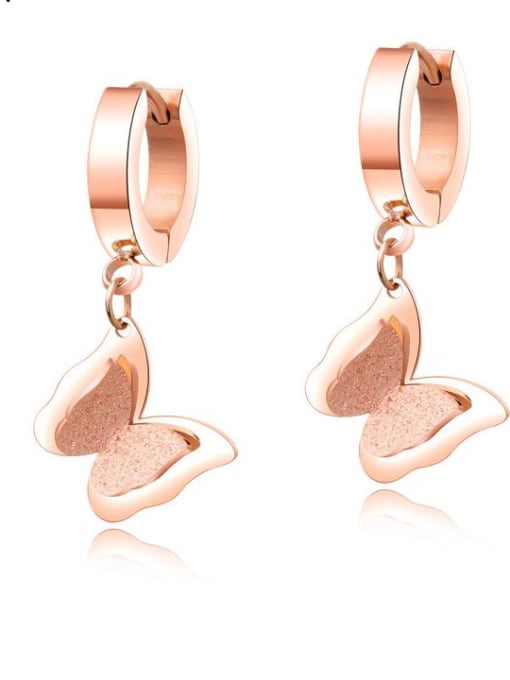 Open Sky Stainless Steel With Rose Gold Plated Cute frosted Butterfly Stud Earrings 0