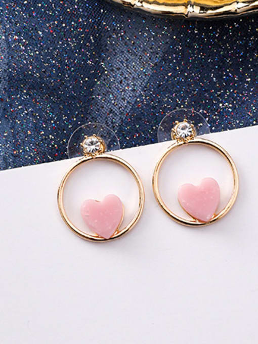 B Love Circle Alloy With Rose Gold Plated Cute Heart Stud Earrings