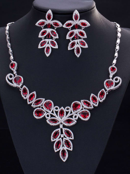Red Fashionable Leaf-shape Two Pieces Jewelry Set