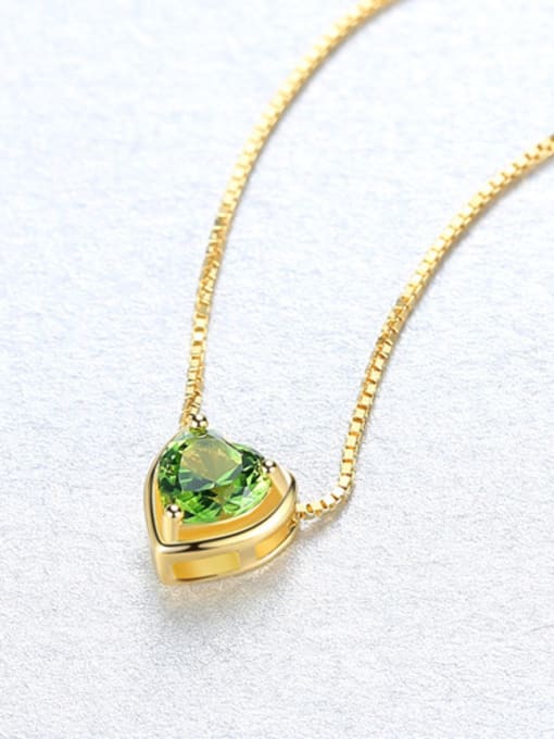 Green OG-20D10 Sterling silver minimalist heart-shaped semi-precious stones necklace