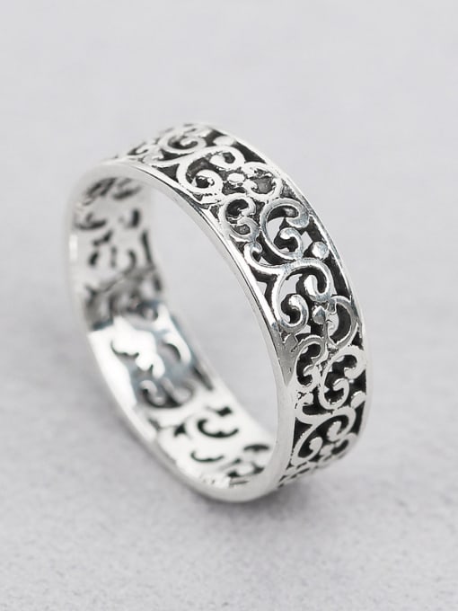 Peng Yuan Retro Carved Patterns Silver Ring 2