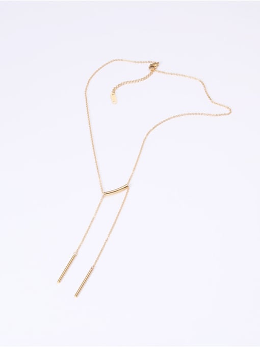 GROSE Titanium With Gold Plated Simplistic Asymmetrical Long Stick Chain Necklaces 2