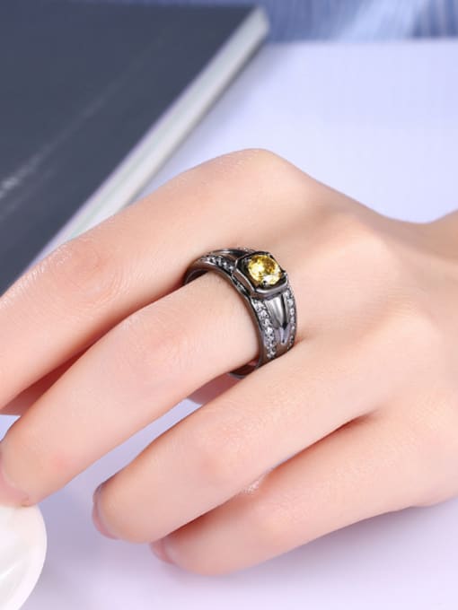 OUXI Personalized Zircon Gun Color Plated Ring 1