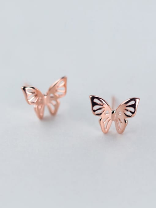 Rosh Trendy Rose Gold Plated Butterfly Shaped S925 Silver Stud Earrings 0