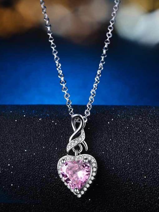 MATCH Copper with Cubic Zirconia  pink Heart Necklace 4