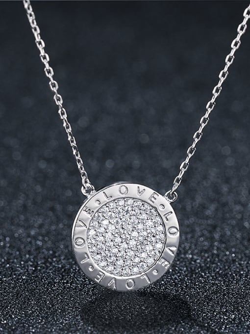 UNIENO 925 Sterling Silver With Platinum Plated Simplistic Full Diamond  Round Necklaces 0