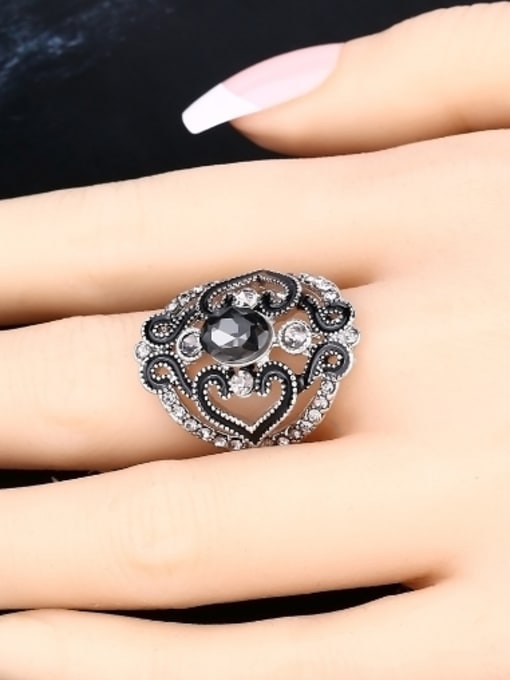 Gujin Retro style Hollow Glass stone Alloy Ring 1