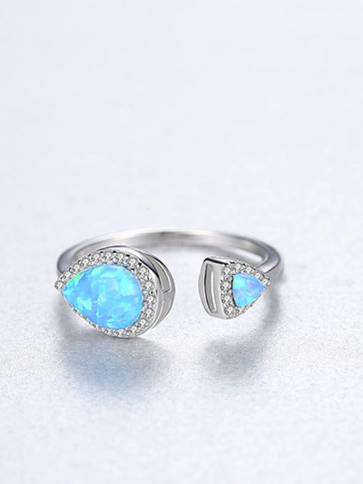 Blue 925 Sterling Silver With Personality Water Drop Free size Rings
