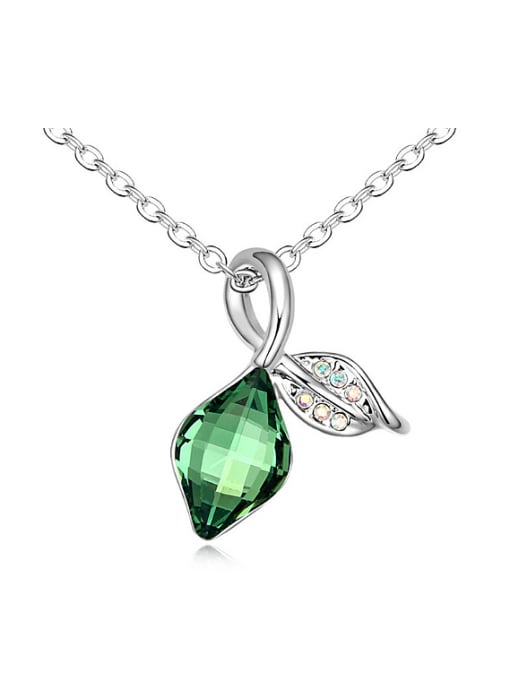 QIANZI Fashion Rhombus austrian Crystals Leaf Pendant Alloy Necklace