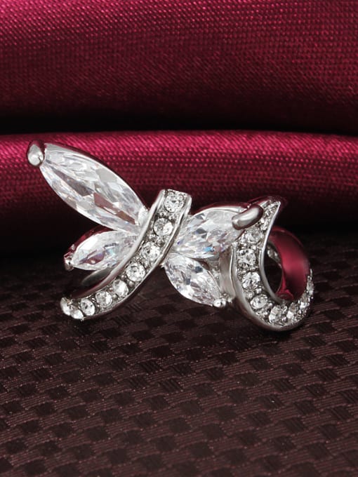 SANTIAGO Creative 18K Platinum Plated Butterfly Shaped Zircon Ring 1