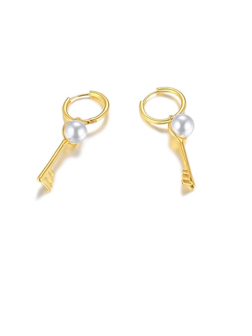 CONG Stainless Steel With Gold Plated Simplistic Key Clip On Earrings 3