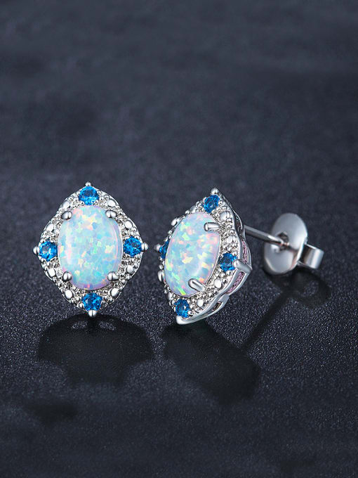 UNIENO Blue Opal Stone stud Earring 0