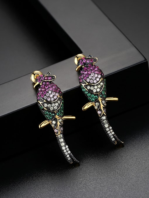 BLING SU Copper With Gold Plated Personality Colorful bird Cluster Earrings 4