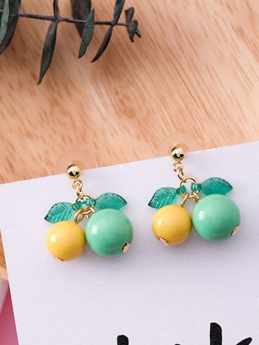 W3204B green and yellow (ear nail) Alloy With Gold Plated Cute Cherry Stud Earrings