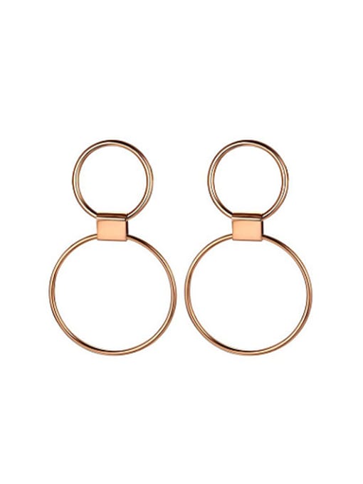 CONG Trendy Rose Gold Plated Round Shaped Titanium Drop Earrings 0