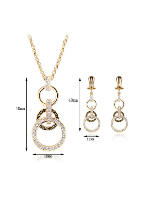 BESTIE Alloy Imitation-gold Plated Fashion Overlapping Circles CZ Two Pieces Jewelry Set 2
