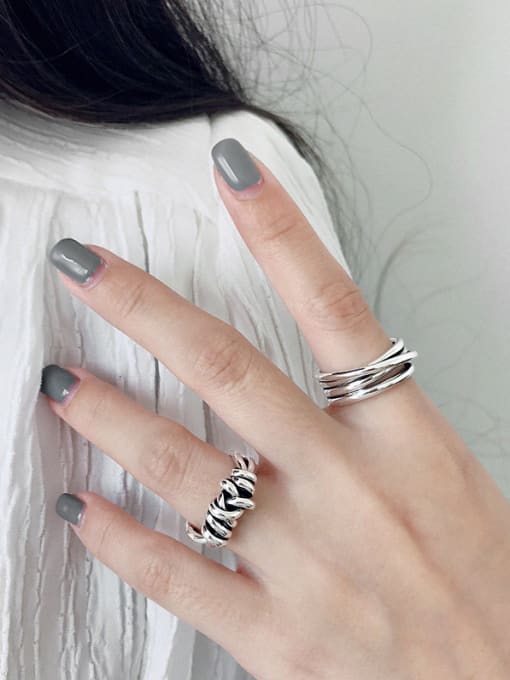 DAKA 925 Sterling Silver With Antique Silver Plated Weaving Winding Free Size Rings 1