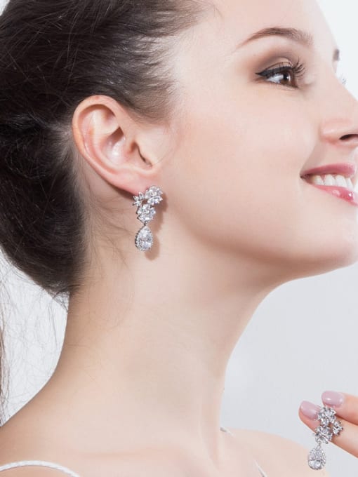 L.WIN Copper With  Cubic Zirconia  Luxury Flower Bridal Clip On Earrings 3