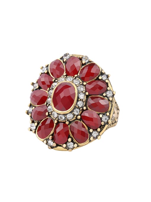 Gujin Retro style Ruby Resin stones Crystals Round Alloy Ring