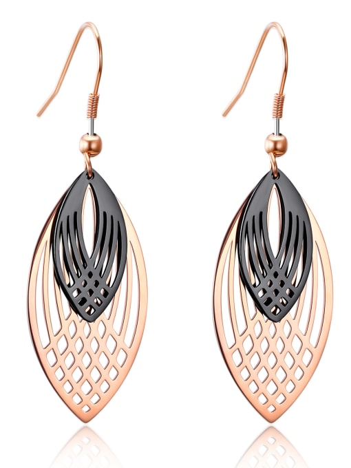 Open Sky Stainless Steel With Rose Gold Plated Fashion Leaf Double hollowing out Earrings 0