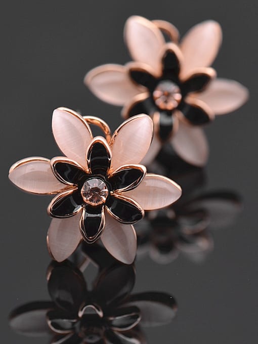 Wei Jia Fashion Oval Opal stones Flower Alloy Stud Earrings 1
