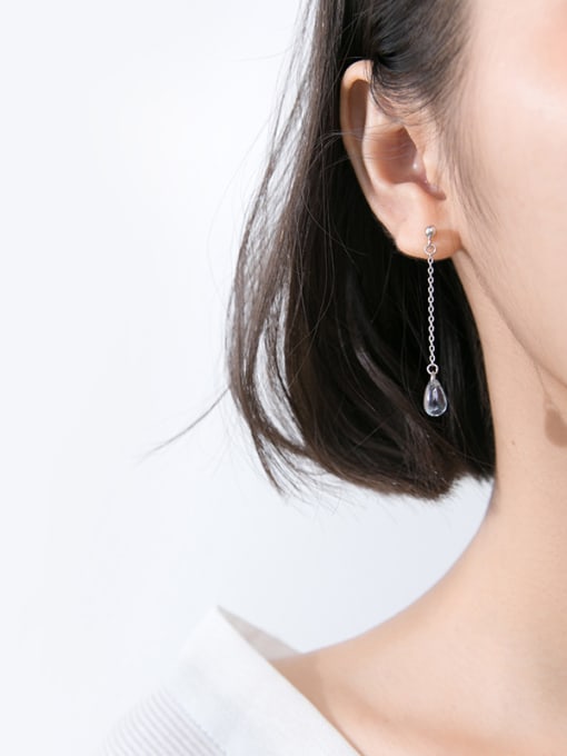 Rosh Pure silver synthetic blue glazed sweet drop long earrings 1