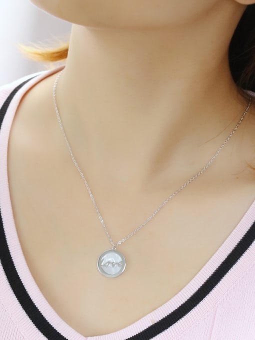 Dan 925 Sterling Silver With Shell Simplistic Round LOVE Necklaces 1
