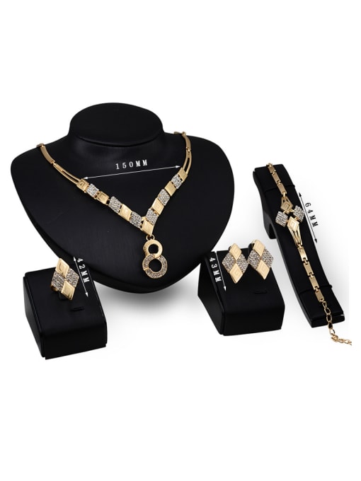 BESTIE Alloy Imitation-gold Plated Fashion Rhinestones Square-shaped Four Pieces Jewelry Set 2